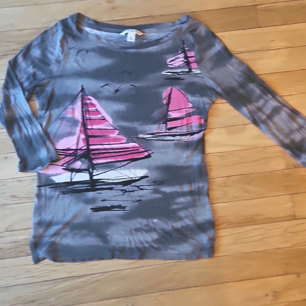 Banana Republic Top Grey Tie Dye Boat Neck top, XS